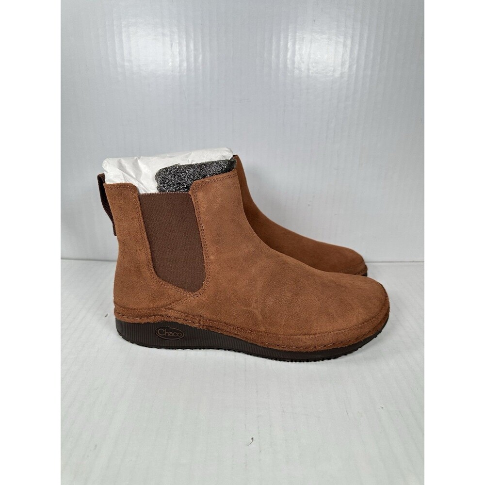 Size 7 Chaco Paonia Chelsea Boots Womens Brown Suede Comfort Slip On NEW